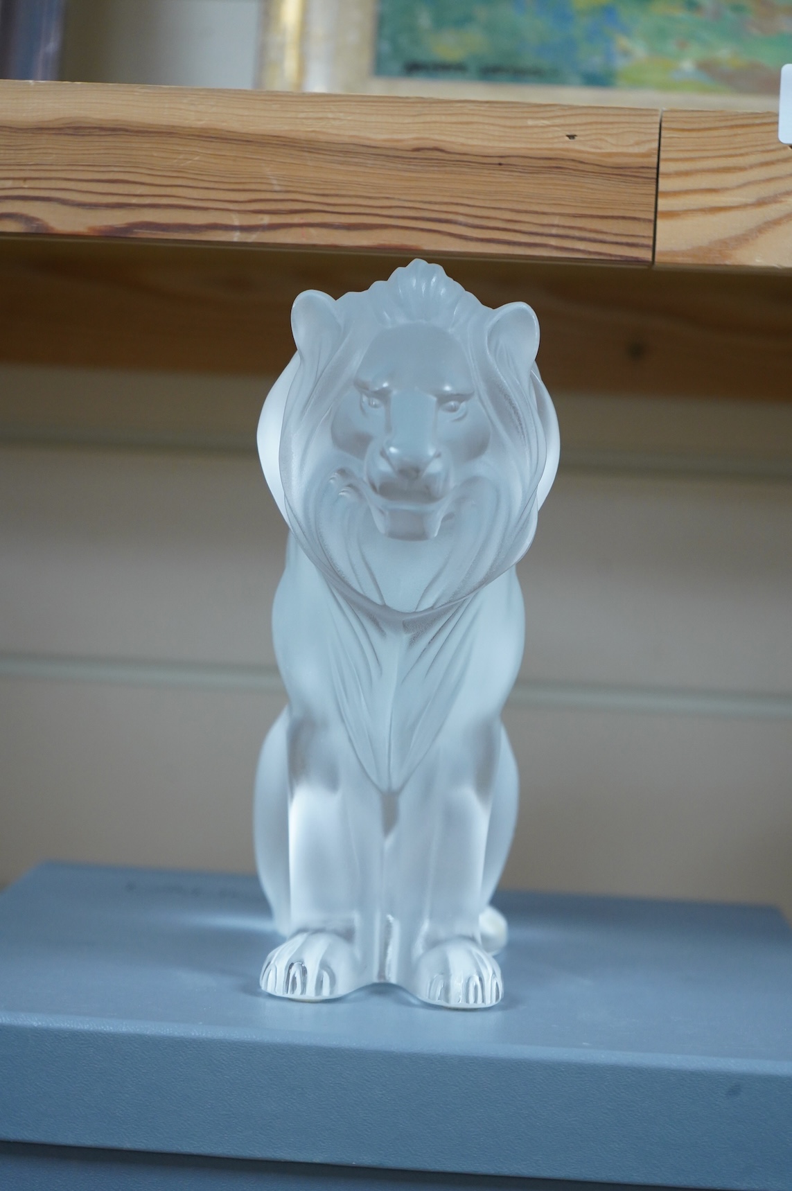 A Lalique glass figure ‘Bamara Lion’, signed to the base, boxed, 20cm high